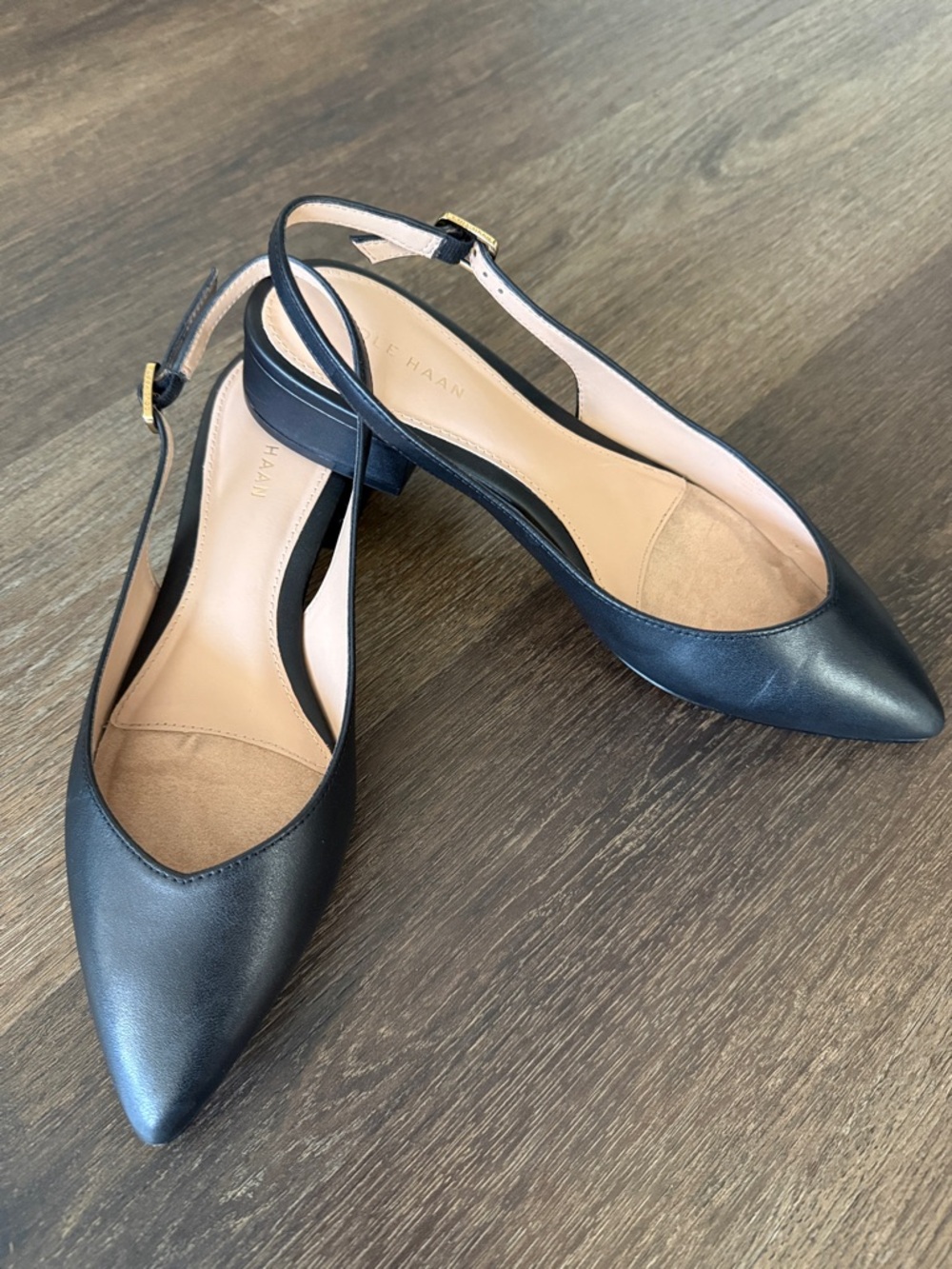 Cole Haan Black Leather Pointed-Toe Slingback Heels